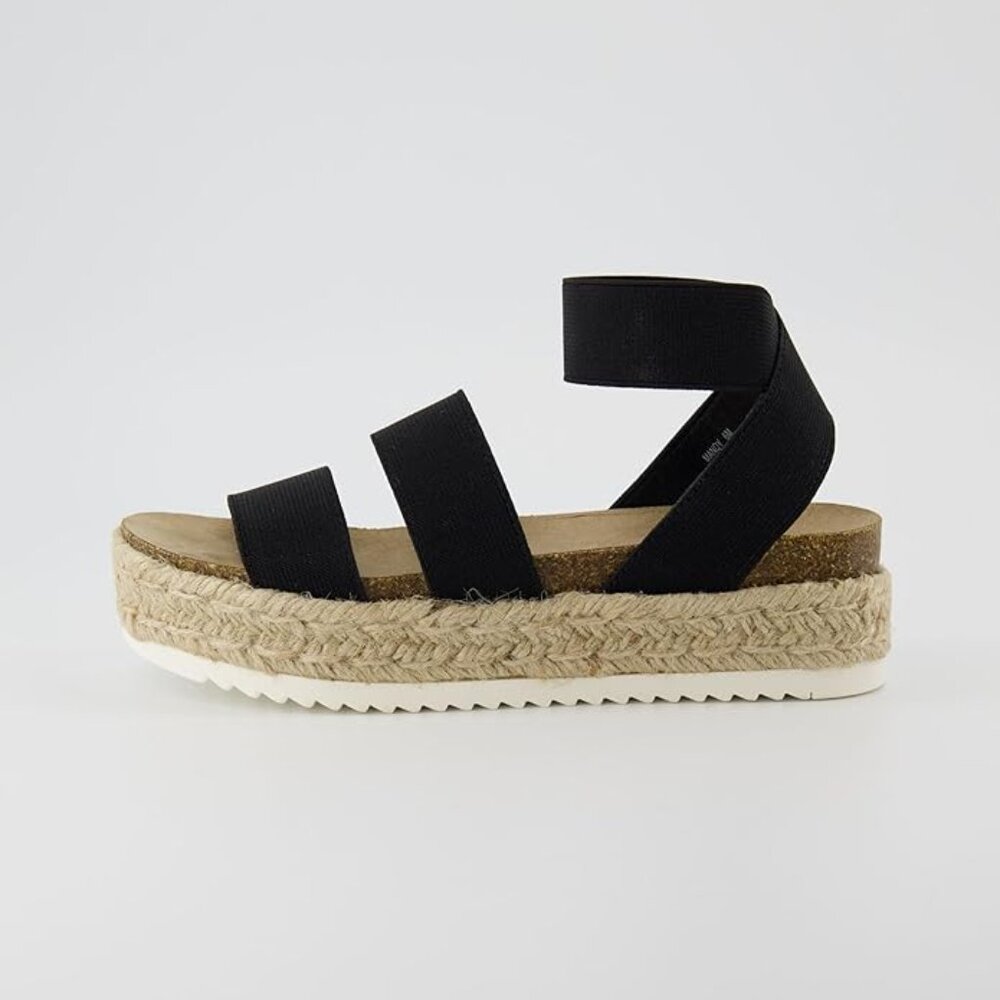 CUSHIONAIRE Women's Mandy Cork Espadrille Platform Sandal - Strappy Wedge 9 WIDE